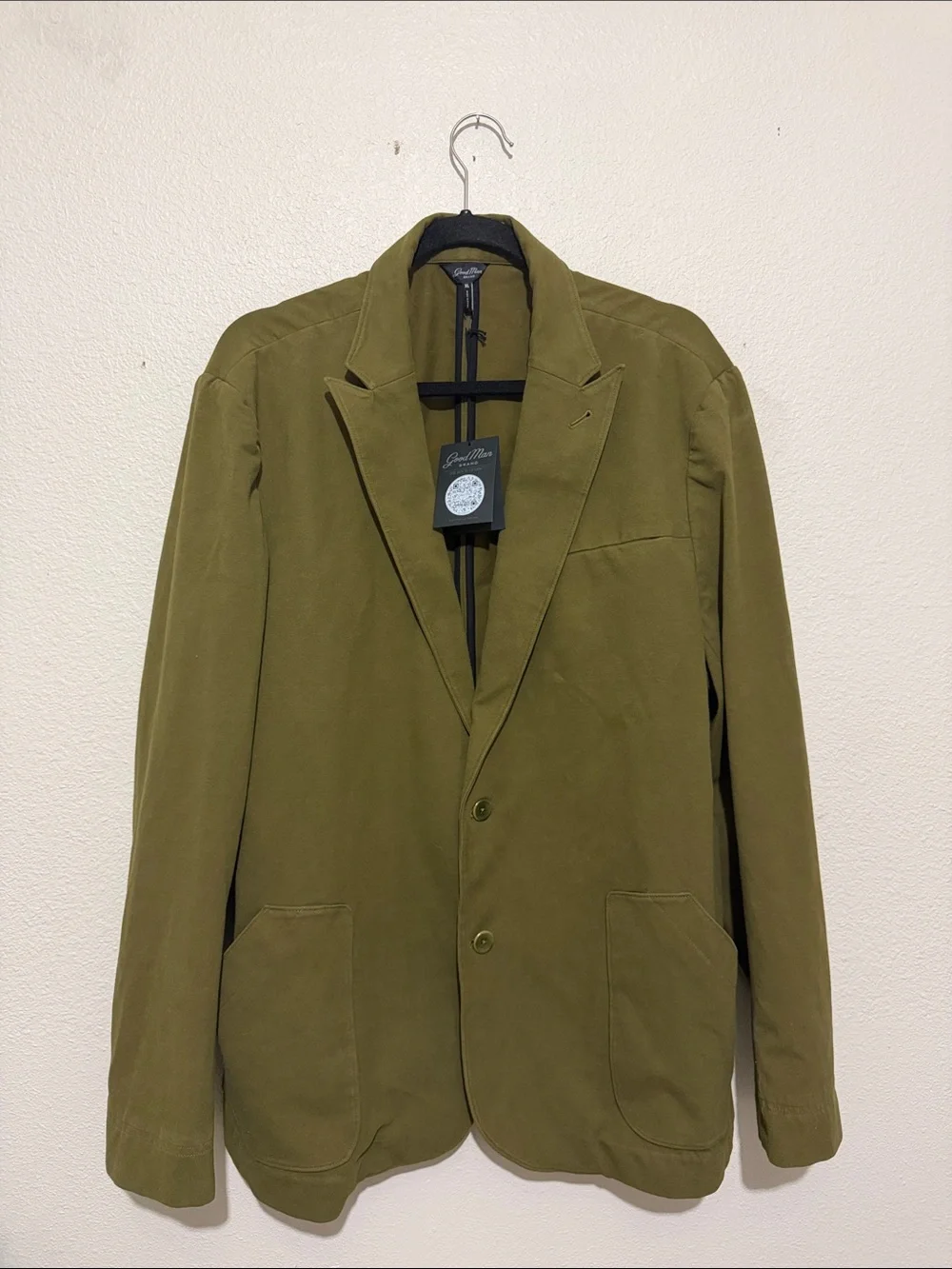 Good Man Brand Hollis Olive Green Single-Button Tailored Blazer Stretch Knit